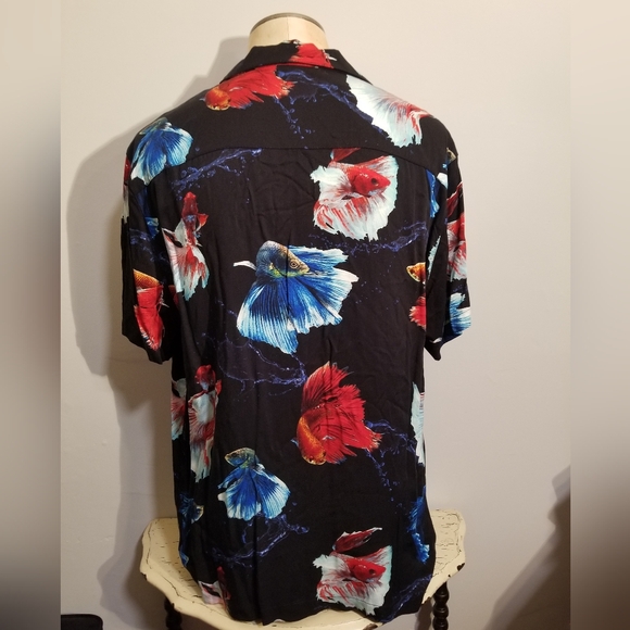 NEW MENS BETTA FISH PRINT RETRO SHIRT BOHO VACATION BEACH WEEKEND SPRING BREAK - Picture 6 of 6